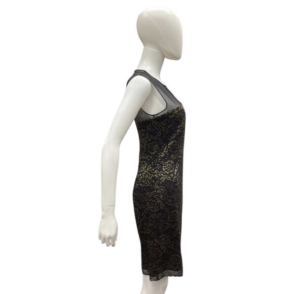 Diane Von Furstenberg Women’s Dress Size 8 Lace Overlay Sleeveless Black & Gold - Picture 2 of 4
